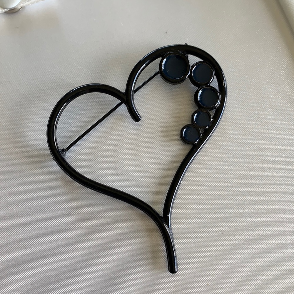Large Black with Blue Enamel Heart Pin